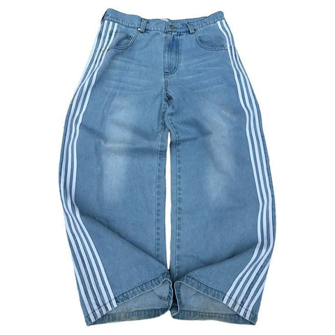 Mens Striped Wide Leg Denim Pants