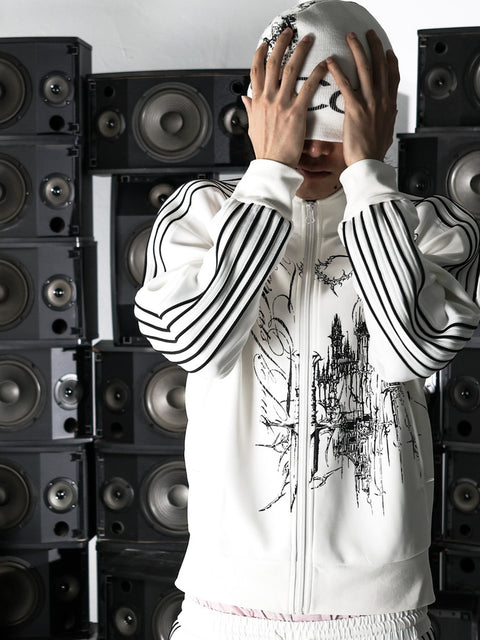 Black and white embroidered sports jacket