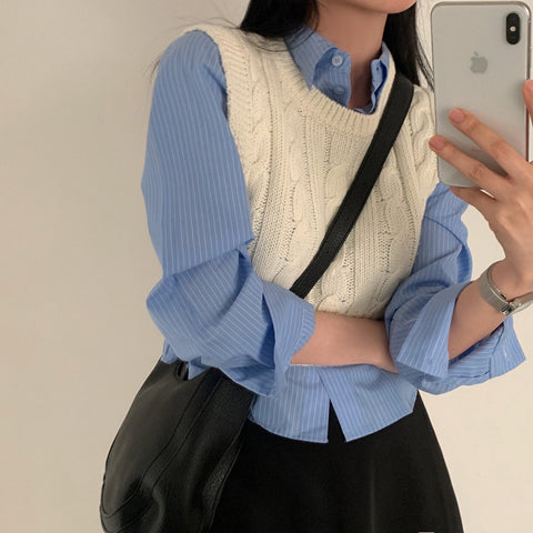 Polo collar striped shirt