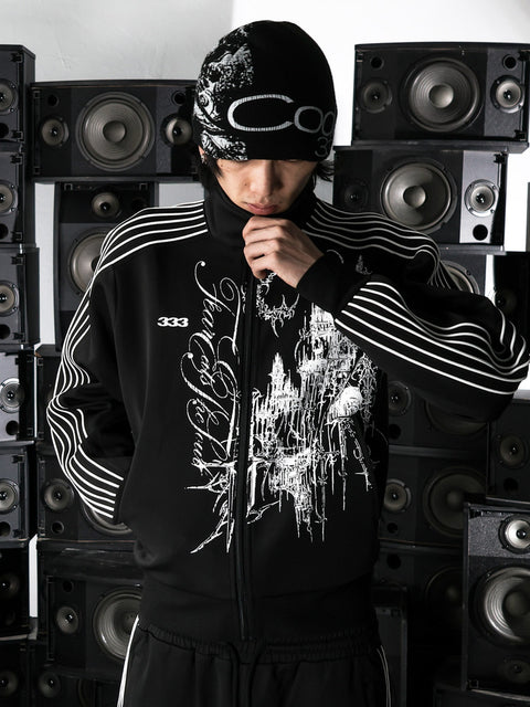 Black and white embroidered sports jacket