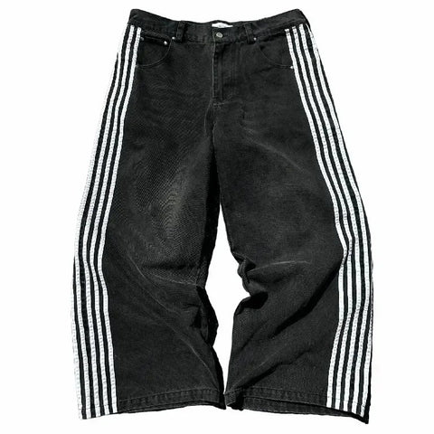 Mens Striped Wide Leg Denim Pants